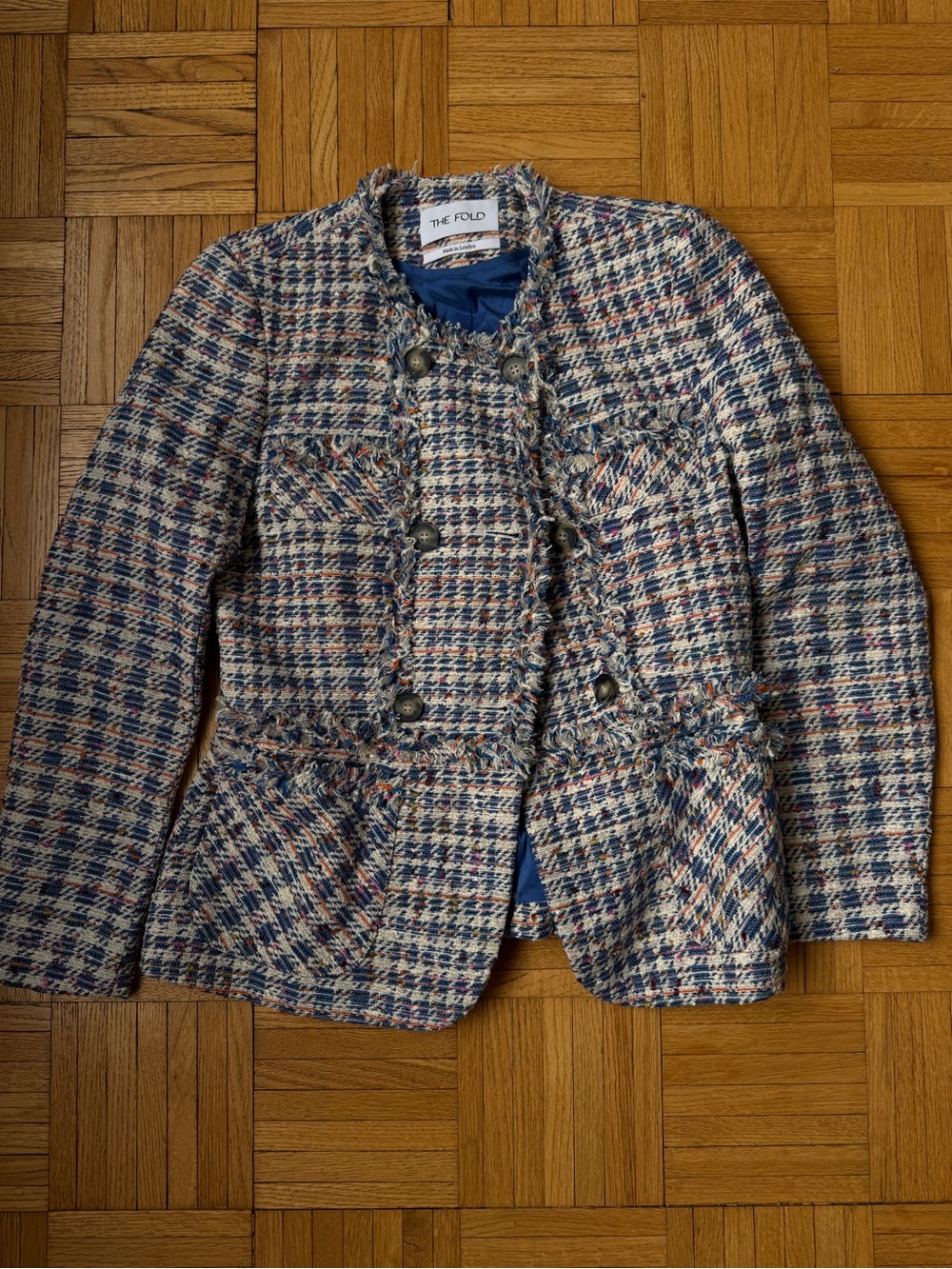 The Fold London Kingswood Tweed Fringe Jacket UK 8 US 4